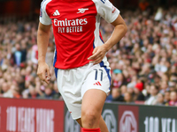 Arsenal's Katie McCabe participates in the Barclays FA Women's Super League match between Arsenal and Everton at the Emirates Stadium in Lon...