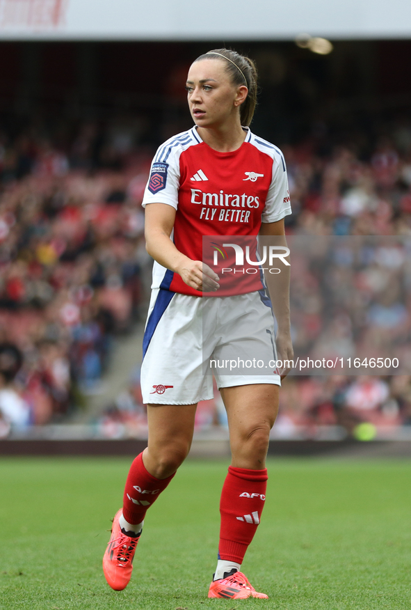 Arsenal's Katie McCabe participates in the Barclays FA Women's Super League match between Arsenal and Everton at the Emirates Stadium in Lon...