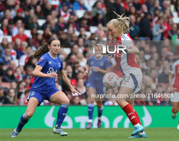 Arsenal's Frida Maanum participates in the Barclays FA Women's Super League match between Arsenal and Everton at the Emirates Stadium in Lon...