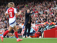 Arsenal's Manager Jonas Eidevall is present during the Barclays FA Women's Super League match between Arsenal and Everton at the Emirates St...