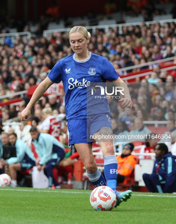 Lucy Hope of Everton plays during the Barclays FA Women's Super League match between Arsenal and Everton at the Emirates Stadium in London,...