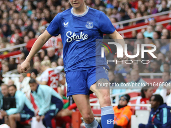 Lucy Hope of Everton plays during the Barclays FA Women's Super League match between Arsenal and Everton at the Emirates Stadium in London,...