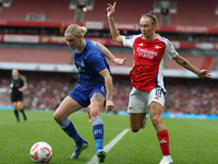 Everton's Lucy Hope and Arsenal's Caitlin Foord participate in the Barclays FA Women's Super League match between Arsenal and Everton at the...