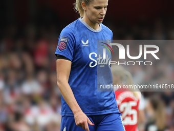 Justine Vanhavermae participates in the Barclays FA Women's Super League match between Arsenal and Everton at the Emirates Stadium in London...