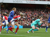 Courtney Brosnan saves the shot for Everton during the Barclays FA Women's Super League match between Arsenal and Everton at the Emirates St...