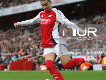 Arsenal's Steph Catley participates in the Barclays FA Women's Super League match between Arsenal and Everton at the Emirates Stadium in Lon...