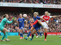 Stina Blackstenius of Arsenal fights for the ball in the box during the Barclays FA Women's Super League match between Arsenal and Everton a...