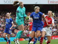 Stina Blackstenius of Arsenal fights for the ball in the box during the Barclays FA Women's Super League match between Arsenal and Everton a...