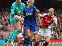 Stina Blackstenius of Arsenal fights for the ball in the box during the Barclays FA Women's Super League match between Arsenal and Everton a...