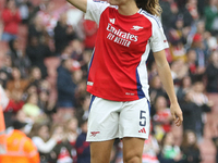 Laia Codina of Arsenal thanks the fans after the Barclays FA Women's Super League match between Arsenal and Everton at the Emirates Stadium...