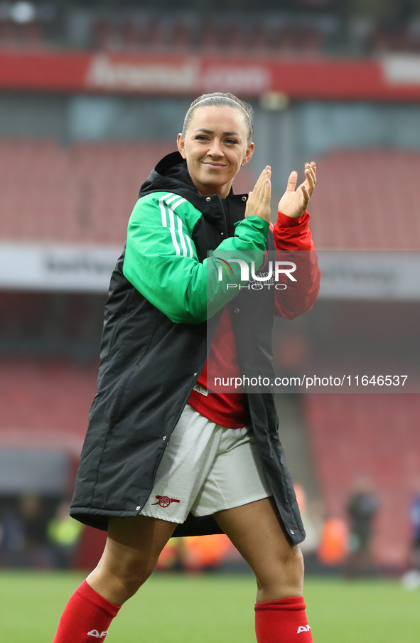 Katie McCabe of Arsenal thanks the fans after the Barclays FA Women's Super League match between Arsenal and Everton at the Emirates Stadium...