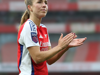 Lia Walti of Arsenal thanks the fans after the Barclays FA Women's Super League match between Arsenal and Everton at the Emirates Stadium in...