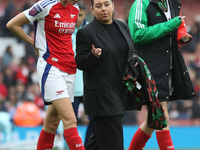 Lucy Williamson is with the communications manager after the Barclays FA Women's Super League match between Arsenal and Everton at the Emira...