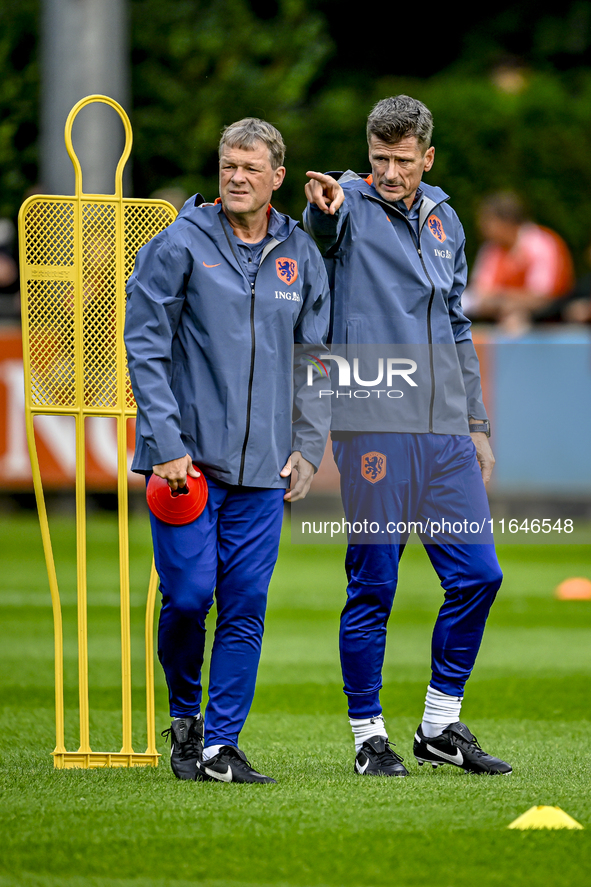 Netherlands assistant trainer Erwin Koeman and Netherlands assistant trainer Wim Jonk are present during the training and press conference f...