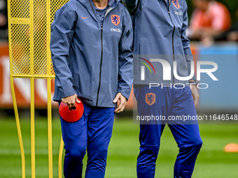 Netherlands assistant trainer Erwin Koeman and Netherlands assistant trainer Wim Jonk are present during the training and press conference f...