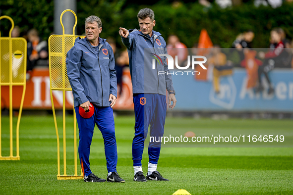 Netherlands assistant trainer Erwin Koeman and Netherlands assistant trainer Wim Jonk are present during the training and press conference f...