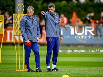 Netherlands assistant trainer Erwin Koeman and Netherlands assistant trainer Wim Jonk are present during the training and press conference f...