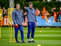 Netherlands assistant trainer Erwin Koeman and Netherlands assistant trainer Wim Jonk are present during the training and press conference f...