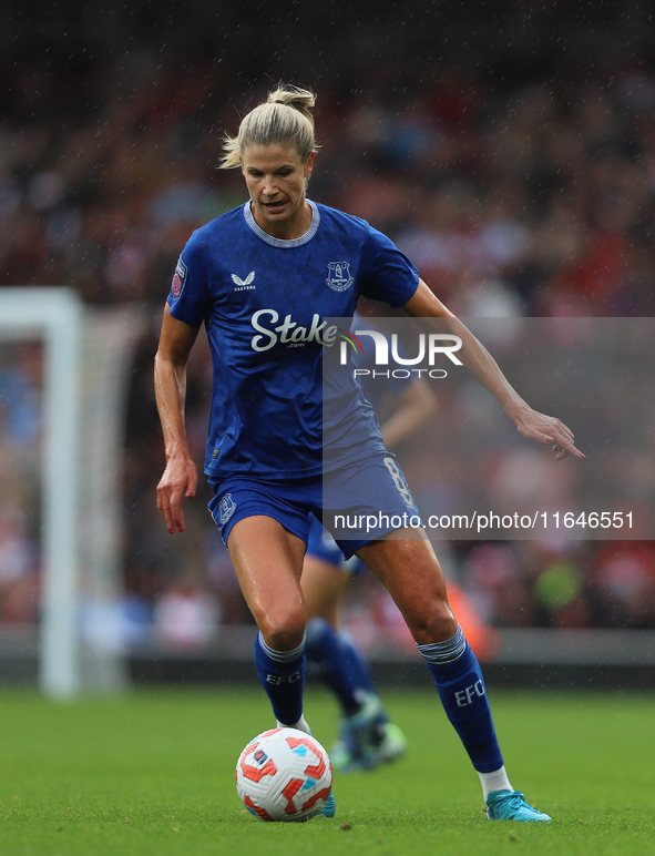 Justine Vanhavermaet of Everton participates in the Barclays FA Women's Super League match between Arsenal and Everton at the Emirates Stadi...