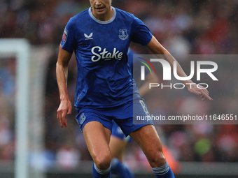 Justine Vanhavermaet of Everton participates in the Barclays FA Women's Super League match between Arsenal and Everton at the Emirates Stadi...