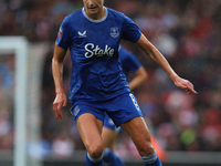 Justine Vanhavermaet of Everton participates in the Barclays FA Women's Super League match between Arsenal and Everton at the Emirates Stadi...