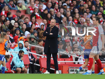 Jonas Eidevall is the Arsenal Manager during the Barclays FA Women's Super League match between Arsenal and Everton at the Emirates Stadium...