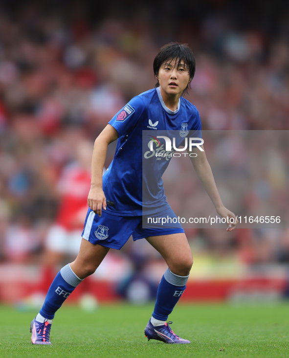 Honoka Hayashi of Everton participates in the Barclays FA Women's Super League match between Arsenal and Everton at the Emirates Stadium in...