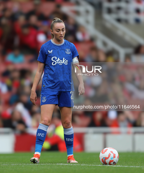 Everton Captain Megan Finnigan participates in the Barclays FA Women's Super League match between Arsenal and Everton at the Emirates Stadiu...