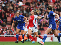 Arsenal's Frida Maanum keeps her eyes on the ball during the Barclays FA Women's Super League match between Arsenal and Everton at the Emira...