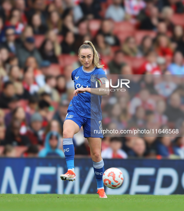 Everton's Captain Megan Finnigan participates in the Barclays FA Women's Super League match between Arsenal and Everton at the Emirates Stad...