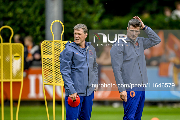 Netherlands assistant trainer Erwin Koeman and Netherlands assistant trainer Wim Jonk are present during the training and press conference f...