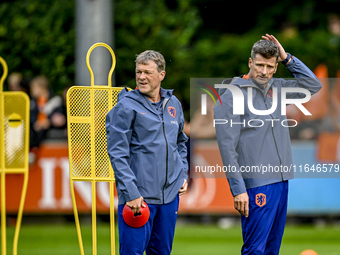 Netherlands assistant trainer Erwin Koeman and Netherlands assistant trainer Wim Jonk are present during the training and press conference f...