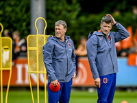 Netherlands assistant trainer Erwin Koeman and Netherlands assistant trainer Wim Jonk are present during the training and press conference f...