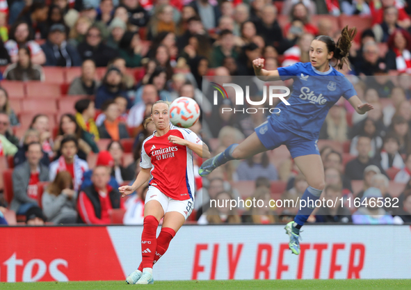 Arsenal's Beth Mead kicks the ball during the Barclays FA Women's Super League match between Arsenal and Everton at the Emirates Stadium in...