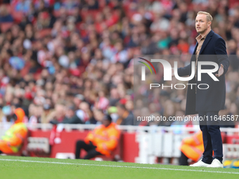 Arsenal Manager Jonas Eidevall is present during the Barclays FA Women's Super League match between Arsenal and Everton at the Emirates Stad...