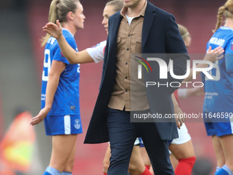 Jonas Eidevall is present after the Barclays FA Women's Super League match between Arsenal and Everton at the Emirates Stadium in London, En...