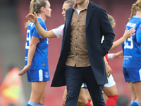 Jonas Eidevall is present after the Barclays FA Women's Super League match between Arsenal and Everton at the Emirates Stadium in London, En...