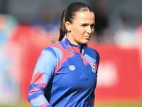 Megan Wearing, 20, from Ipswich, warms up during the FA Women's Premier League Premier Division match between Ipswich Town Women and Watford...