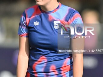 Evie Williams, 22, from Ipswich, warms up during the FA Women's Premier League Premier Division match between Ipswich Town Women and Watford...