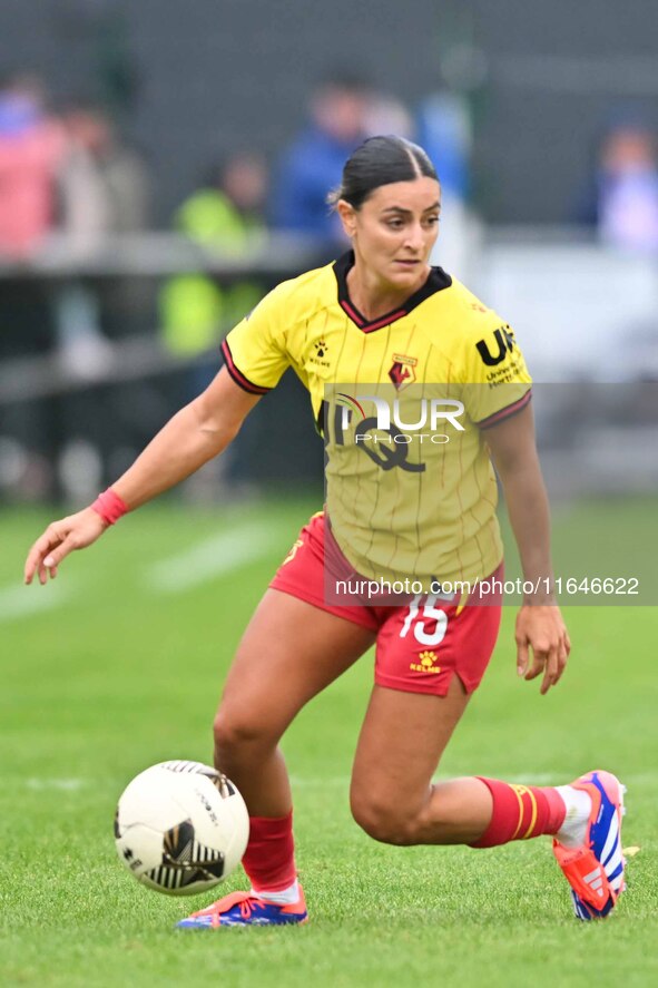 Andria Georgiou, 15, from Watford, controls the ball during the FA Women's Premier League Premier Division match between Ipswich Town Women...