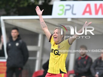 Gemma Davison (7 Watford) gestures during the FA Women's Premier League Premier Division between Ipswich Town Women and Watford Women at Del...