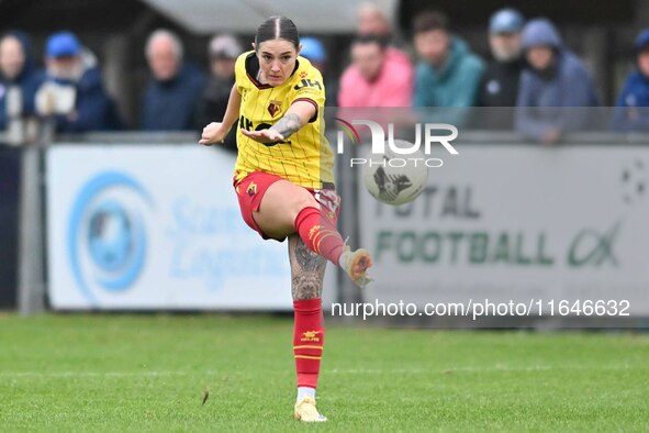 Coral Jade Haines, 23, from Watford, shoots during the FA Women's Premier League Premier Division match between Ipswich Town Women and Watfo...