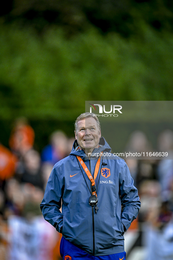 Netherlands trainer coach Ronald Koeman participates in the match training and press conference for the Netherlands on October 7, 2024, at t...