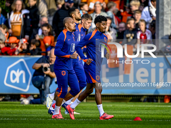 Netherlands players Donyell Malen and Ian Maatsen participate in the training and press conference for the Netherlands Nations League season...