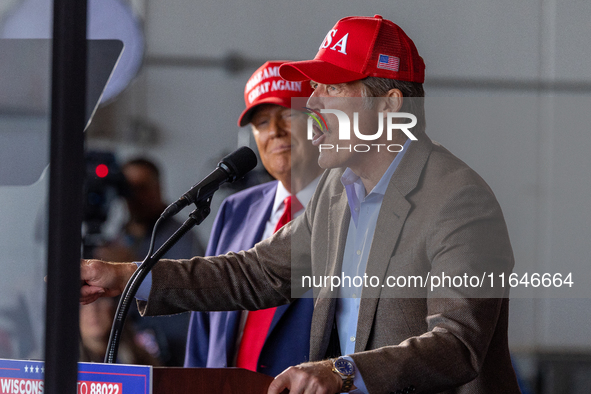 Former President Donald Trump, the Republican presidential nominee, holds a campaign rally at Dodge County Airport in Juneau, Wisconsin, on...