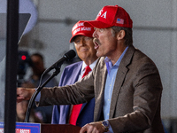 Former President Donald Trump, the Republican presidential nominee, holds a campaign rally at Dodge County Airport in Juneau, Wisconsin, on...