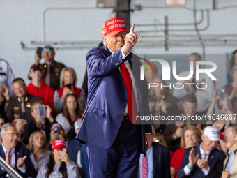 Former President Donald Trump, the Republican presidential nominee, holds a campaign rally at Dodge County Airport in Juneau, Wisconsin, on...