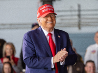 Former President Donald Trump, the Republican presidential nominee, holds a campaign rally at Dodge County Airport in Juneau, Wisconsin, on...