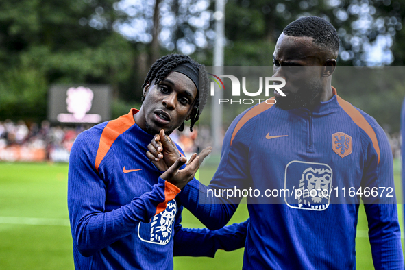 Netherlands players Jeremie Frimpong and Lutsharel Geertruida participate in the training and press conference for the Netherlands Nations L...