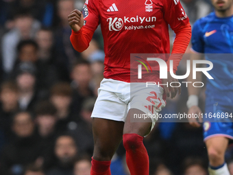 Anthony Elanga of Nottingham Forest participates in the Premier League match between Chelsea and Nottingham Forest at Stamford Bridge in Lon...